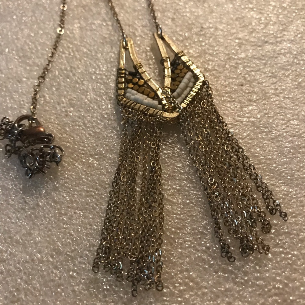 Gold Tassel Fringe Pendant Necklace - Women Jewelry